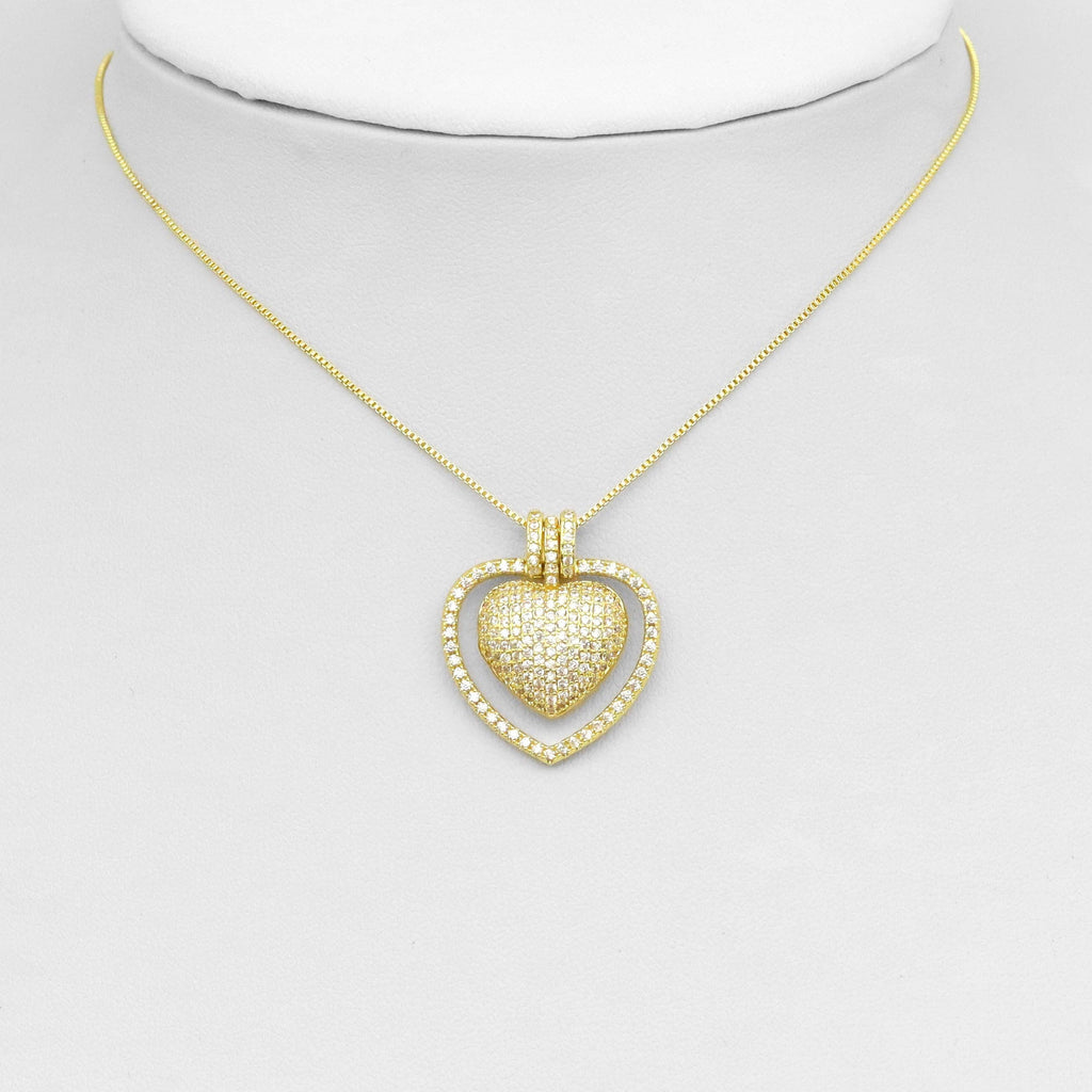 CZ Pave Double Heart Pendant, Sku#A216