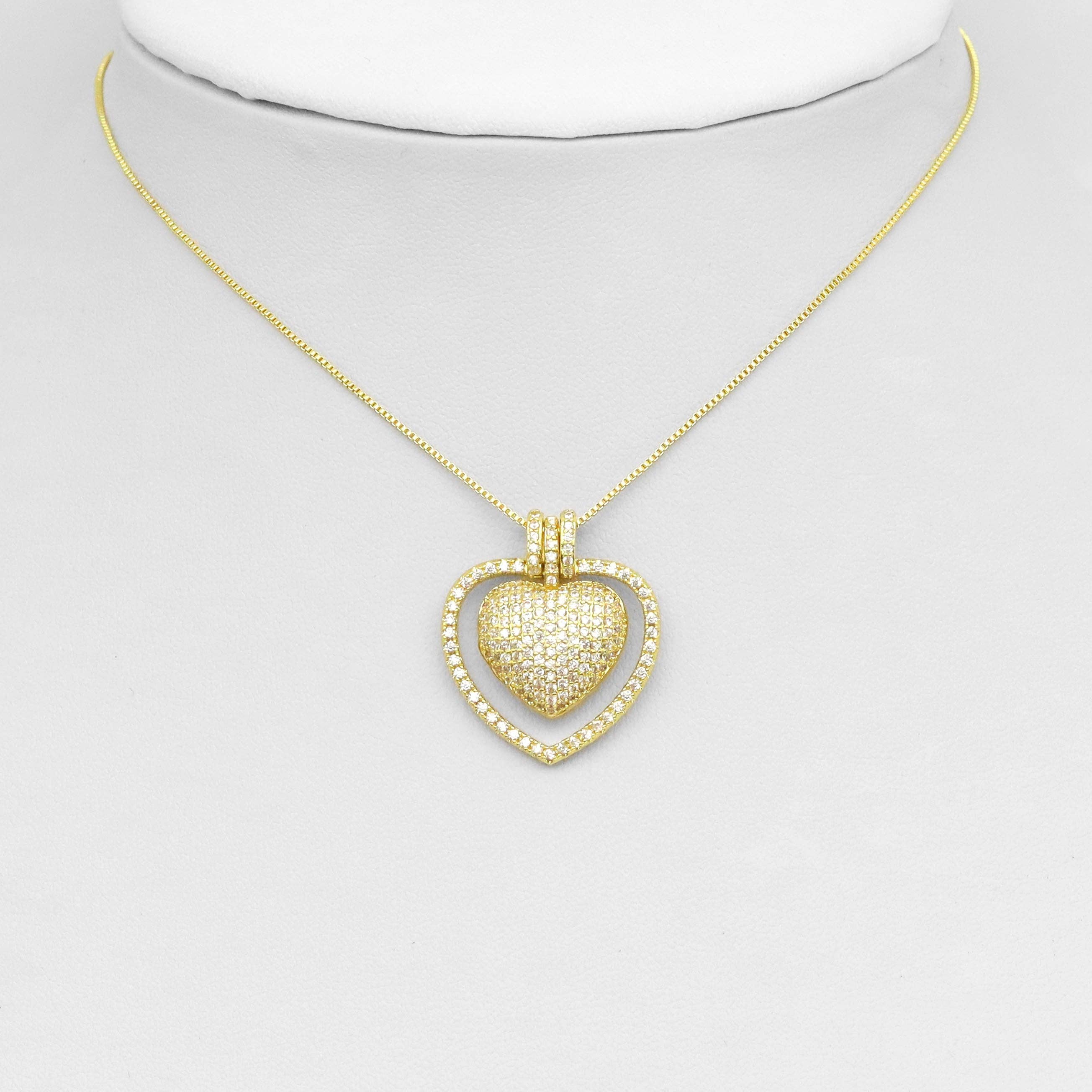 CZ Pave Double Heart Pendant, Sku#A216