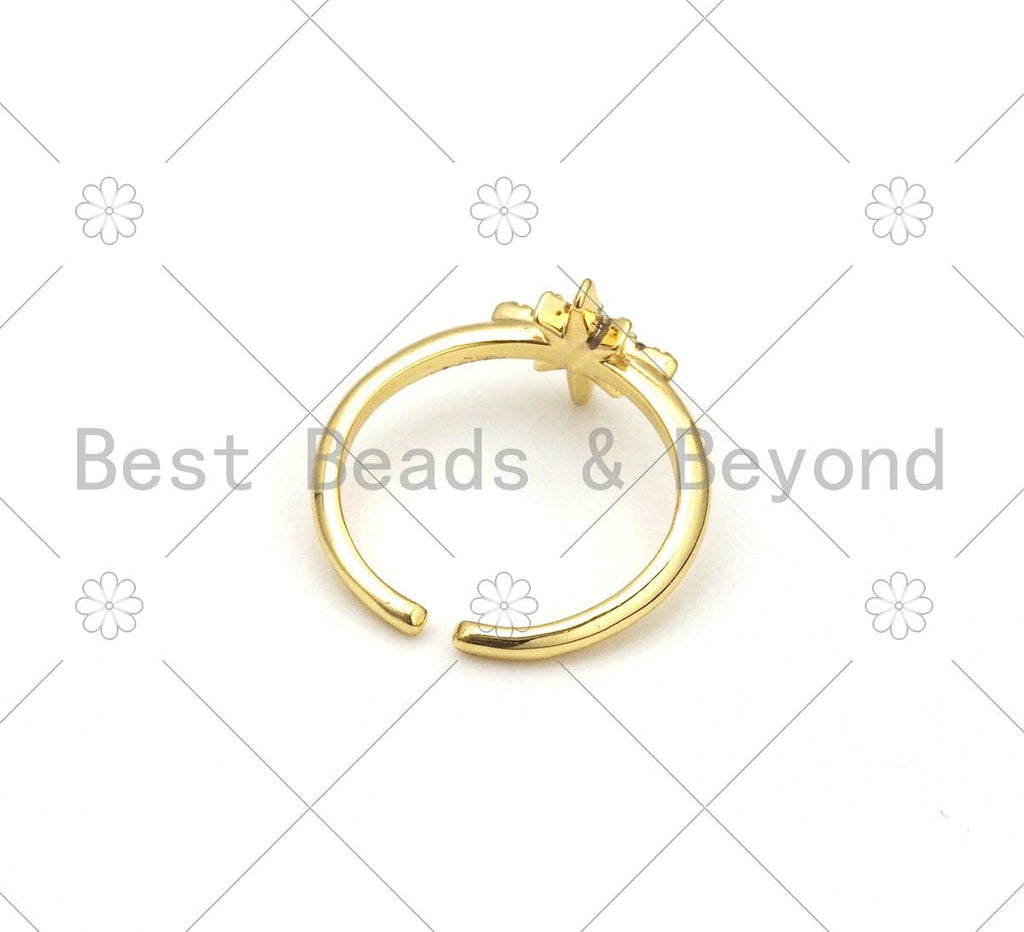 CZ Micro Pave North Star Shape Adjustable Ring,Sku#O78