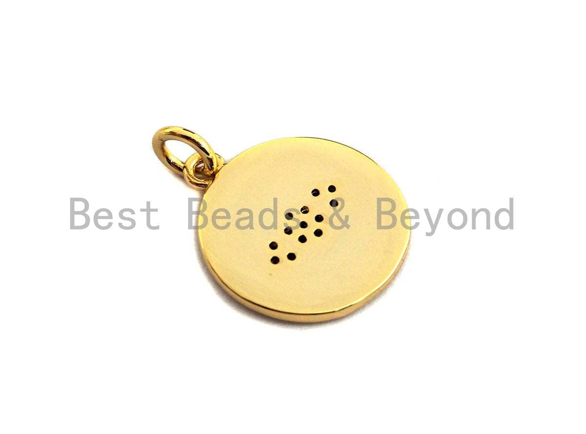 Dual Color CZ Micro Pave Evil Eye on Disc Pendant/Charm,Evil Eye Cubic Zirconia Pendant, Gold Tone,14x17mm,Sku#Z441