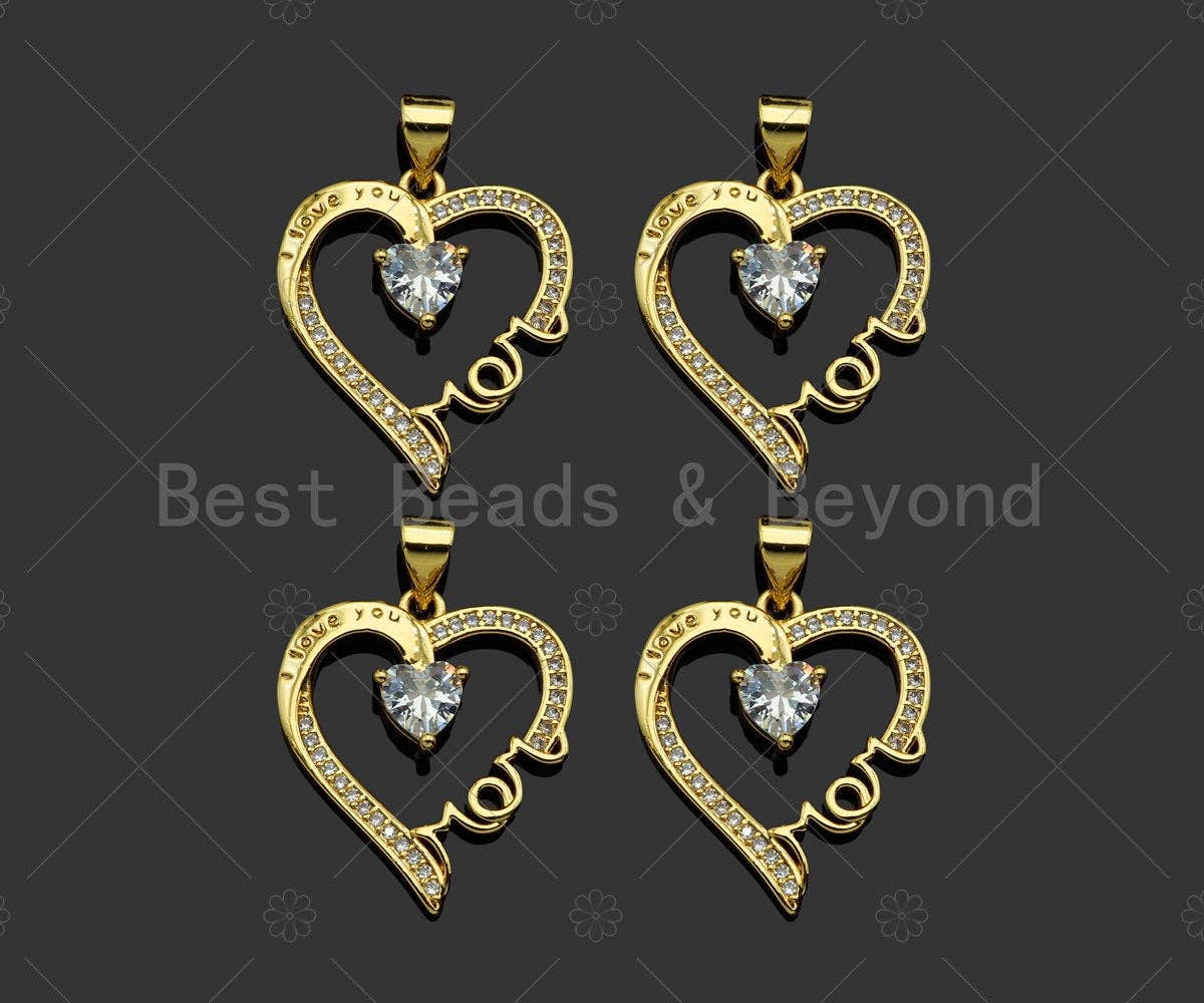 Gold Filled CZ Micro Pave Mom On Heart Frame Shape Pendant, 18K Gold Filled Heart Charm, Mother's Day, Necklace Charm,19x22mm,Sku#LD119