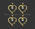 Gold Filled CZ Micro Pave Mom On Heart Frame Shape Pendant, 18K Gold Filled Heart Charm, Mother's Day, Necklace Charm,19x22mm,Sku#LD119