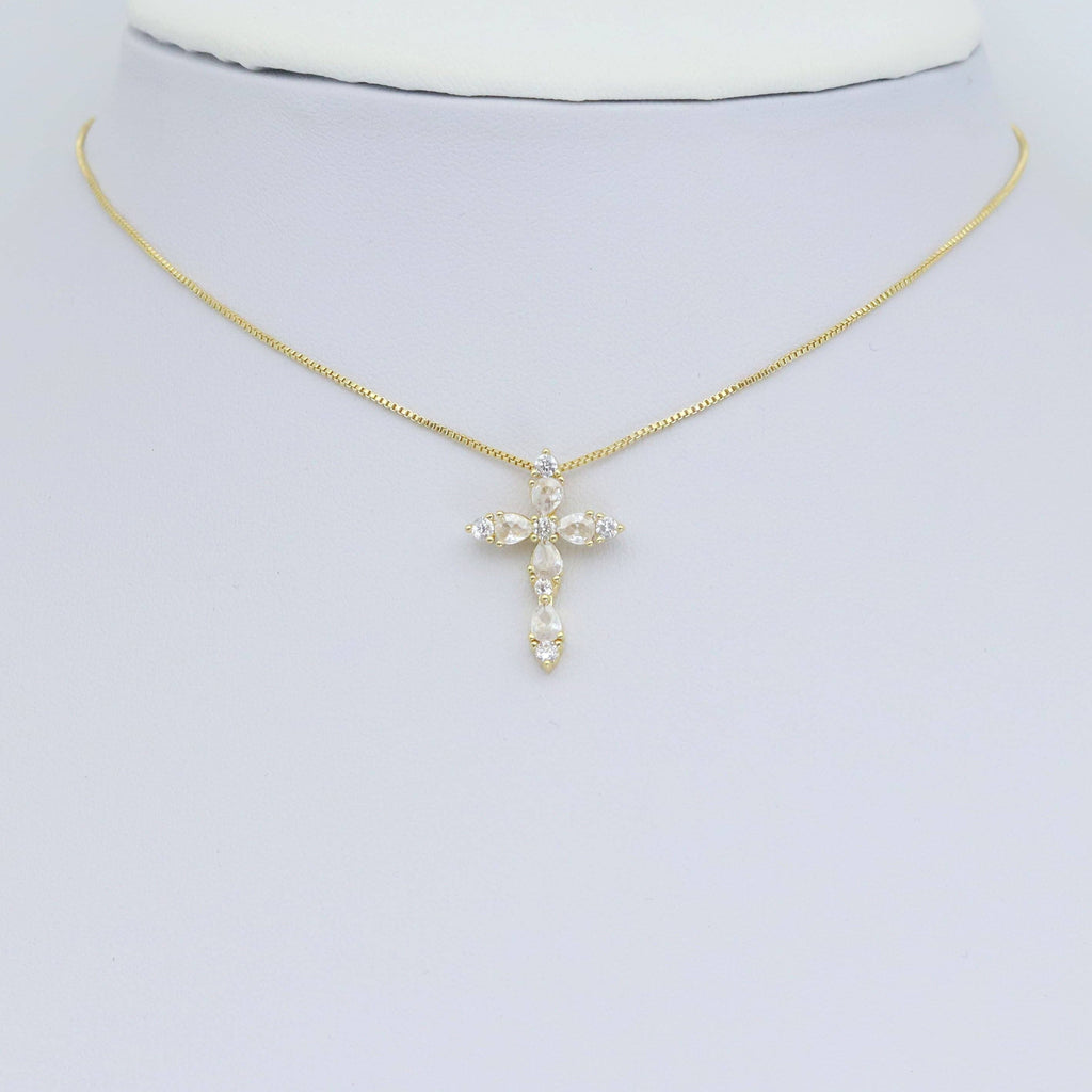 Crystal Silver Gold Cross Shape Charm Pendant, Sku#A376