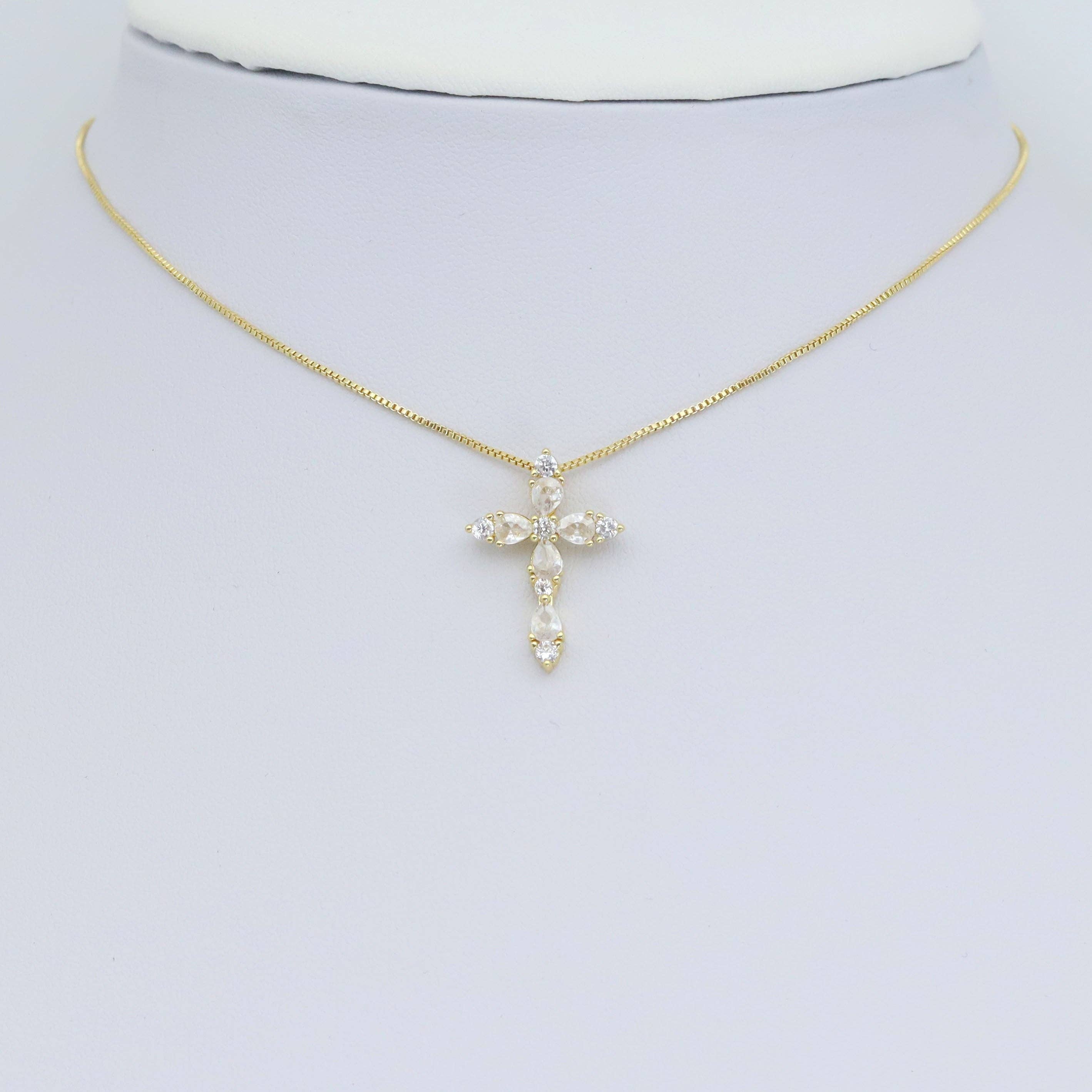 Crystal Silver Gold Cross Shape Charm Pendant, Sku#A376