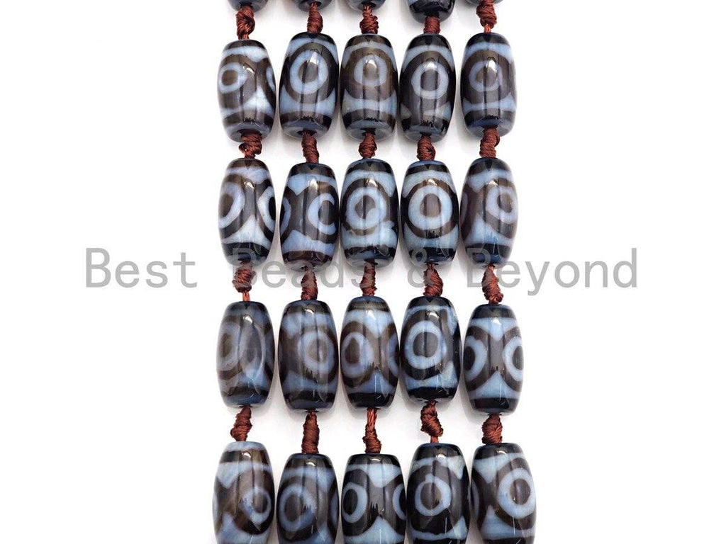 1pc/11pc Natural Tibetan Agate Barrel Spacer Beads, Blue White Black Dzi Spacer Beads, Tibetan Dzi Beads, 13x25mm, sku#U866