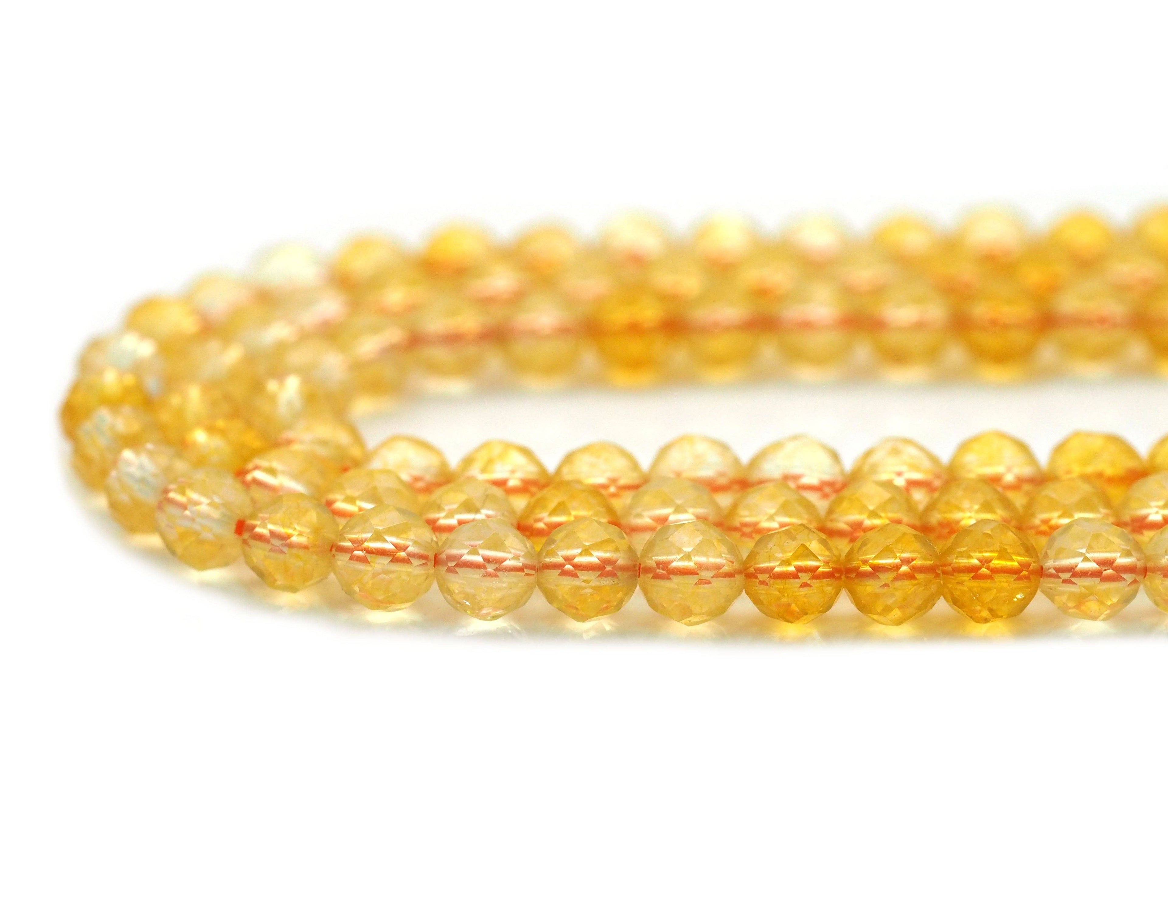 Geuine Citrine Round Faceted Beads, Sku#U1423