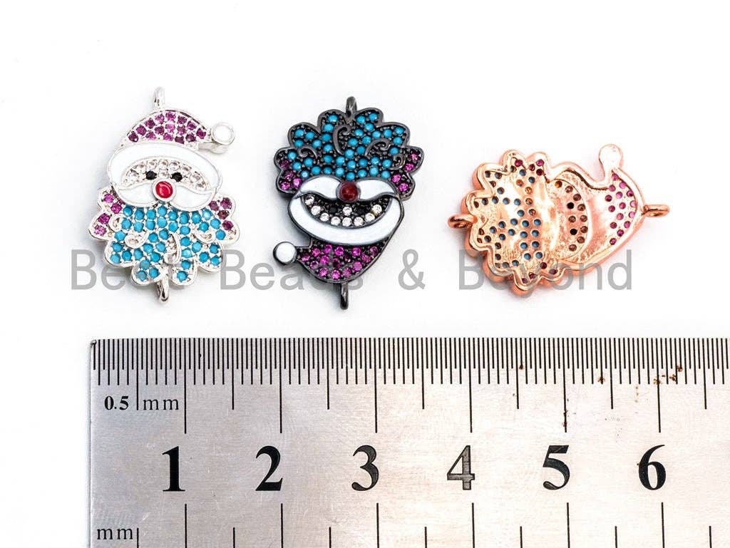 CZ Micro Pave Santa Claus Christmas Connector Charm, Cubic Zirconia Santa Christmas Charms Findings, 16x24mm, sku#E362