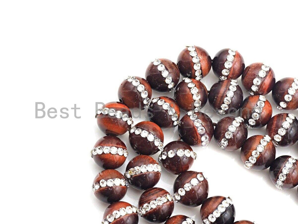 Red Tiger Eye with rhinestone inlaid, 6mm/8mm/10mm/12mm/14mm Red Tiger eye Beads, 15.5inch Full strand, SKU#V57