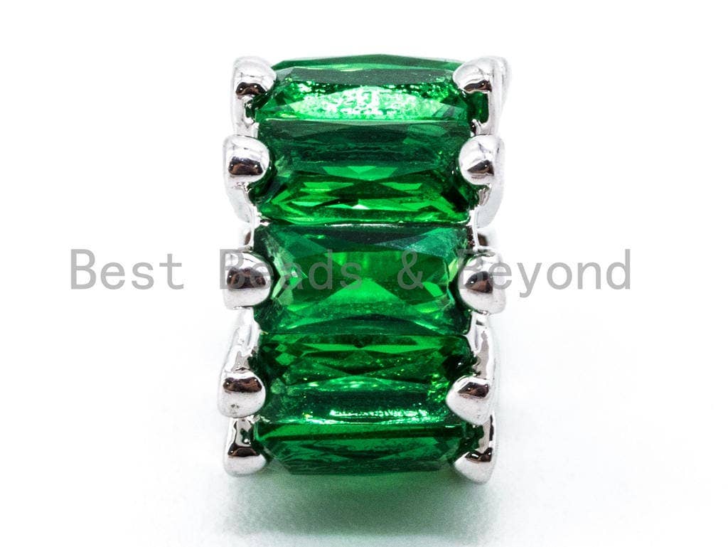 6x10mm CZ Micro Pave Big Hole Tube Beads, Purple/Green/Black/Pink Cubic Zirconia Spacer Beads, European Large Hole Beads, sku#G271