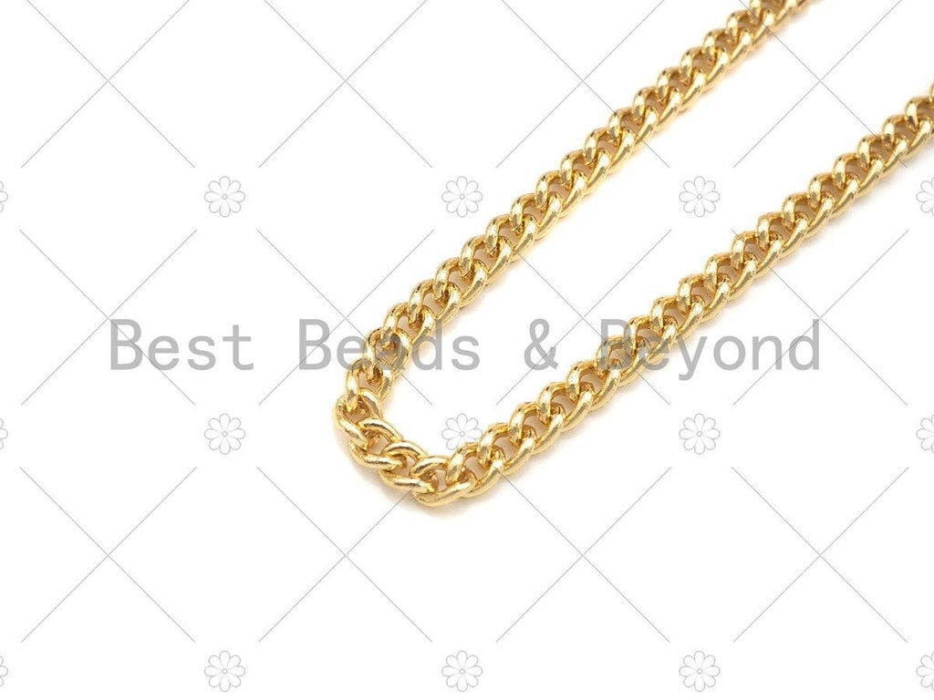 3x4mm High Quality Thin Flat Curb Chain by Yard, 18K Real Gold plated Gold Plated Cuban Chain, Wholesale bulk Chain, sku#M397
