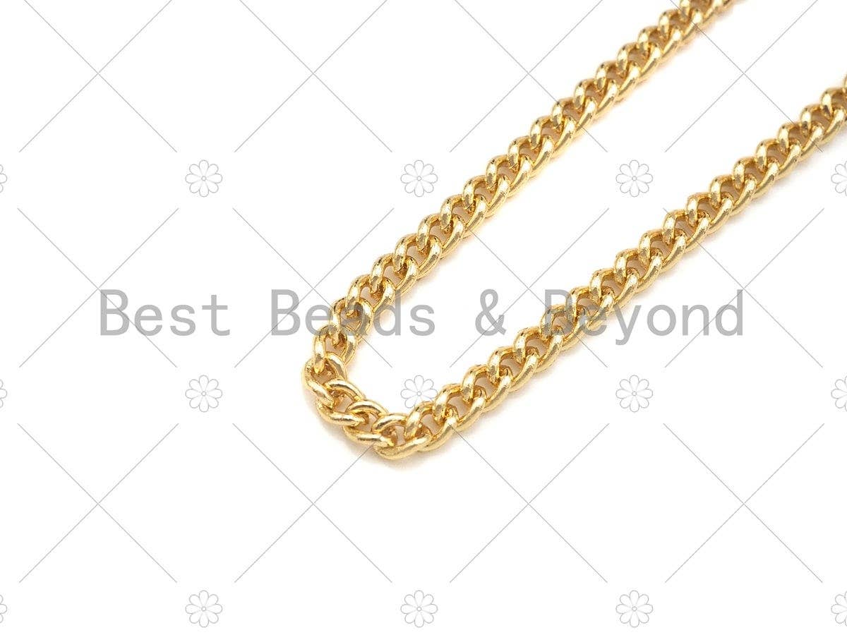3x4mm High Quality Thin Flat Curb Chain by Yard, 18K Real Gold plated Gold Plated Cuban Chain, Wholesale bulk Chain, sku#M397