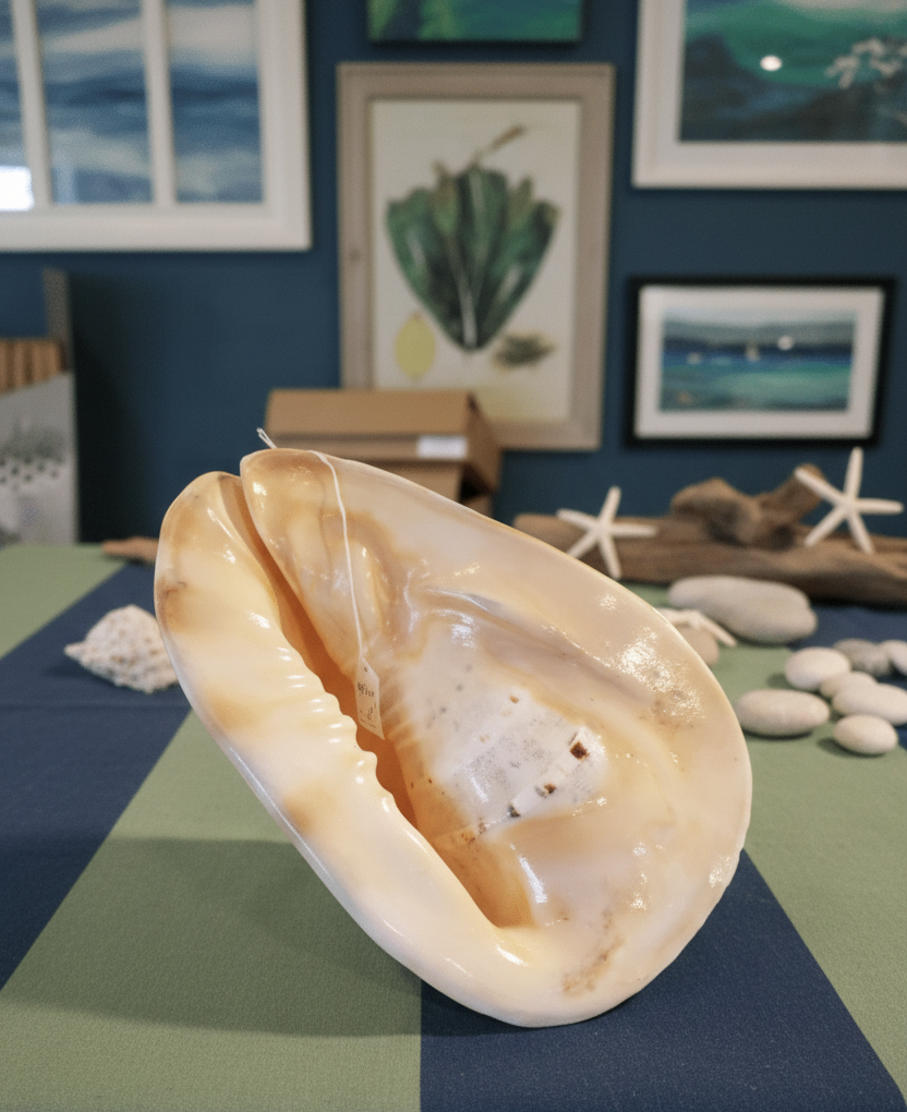 Large Yellow Horned Helmet Display Shell – Cassis cornuta – Premium Coastal Home Decor Specimen