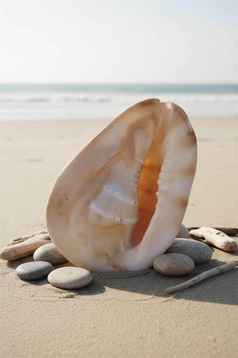 Large Yellow Horned Helmet Display Shell – Cassis cornuta – Premium Coastal Home Decor Specimen