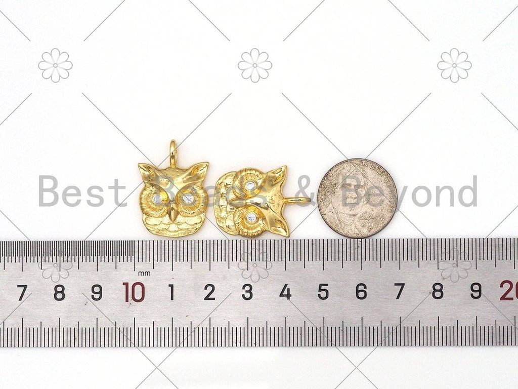 CZ Micro Pave Owl Head Shape Pendant/Charm, 18K Gold Filled Owl Head Charm, Necklace Bracelet Charm Pendant, 26x19mm,Sku#Z1383