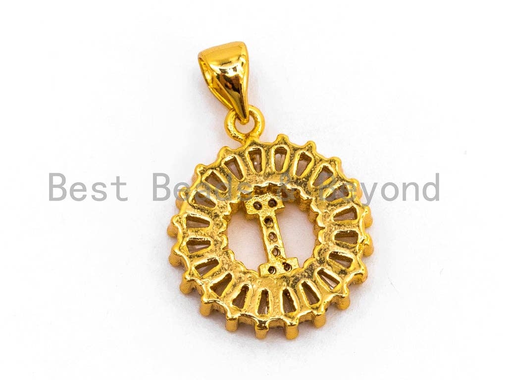CZ Micro Pave Initial Letter I Charm/Pendent Beads,Cubic Zirconia Pave Alphabet Beads Pendent, Gold/Silver Finish,16x18mm,sku#Z228