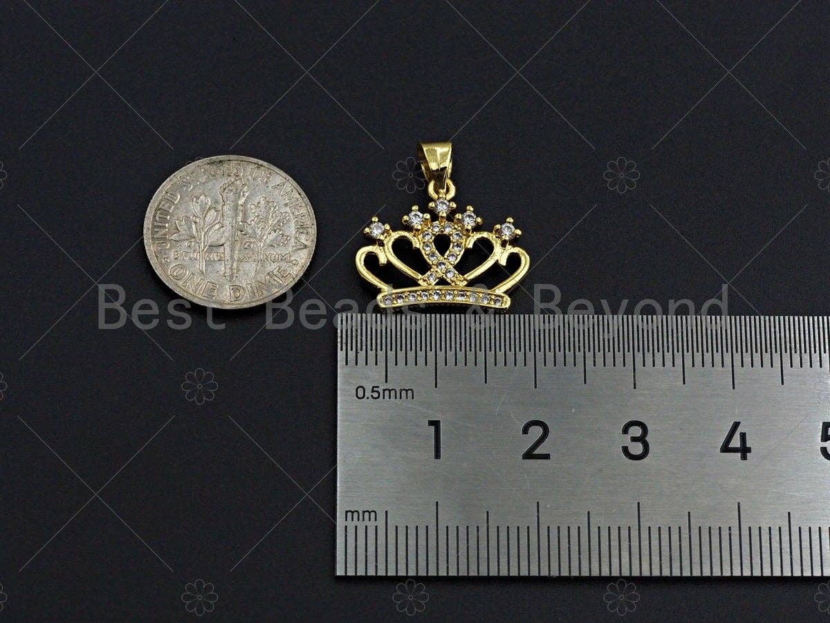 18K Gold Micro CZ Pave Crown Pendant, Gold Crown Charm,  Crown Beads, Jewelry Findings, 15x18mm, sku#LK41