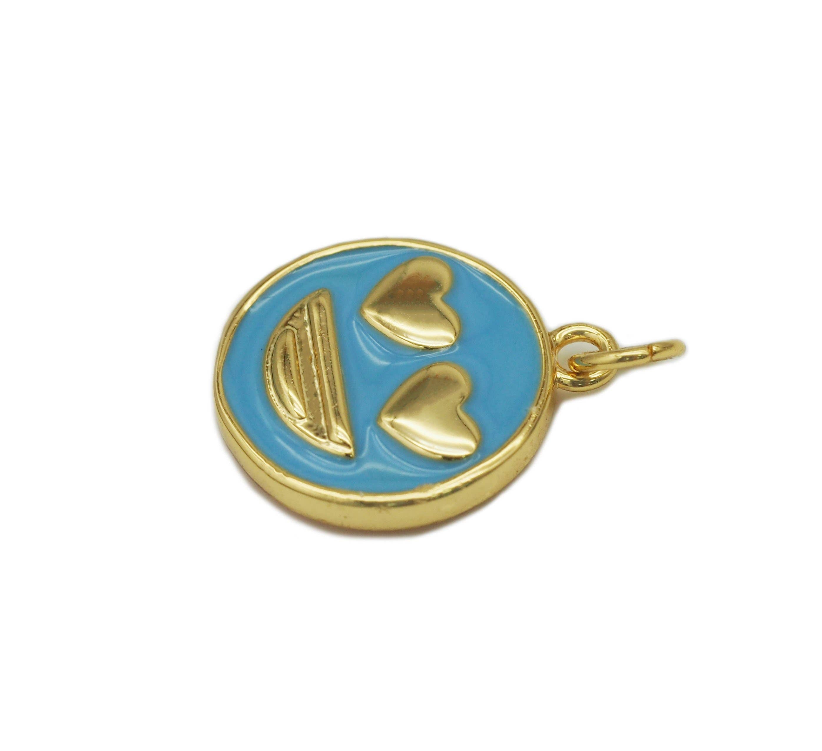 One Side Blue and One Side Pink Enamel Smiley Face Pendant, Sku#Y650
