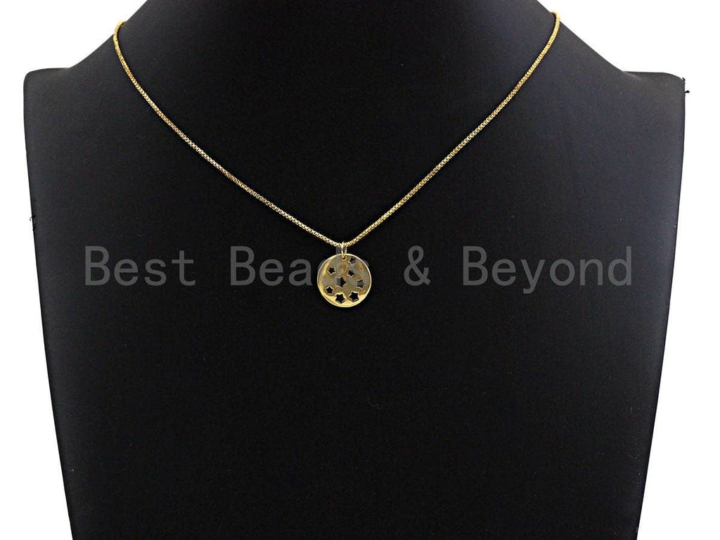 Hollow out Multi Star Coin Pendant/Charm,Flat Sheet Copper  CZ Pendant, Silver/Gold/Black Tone,16x16mm,Sku#Z457