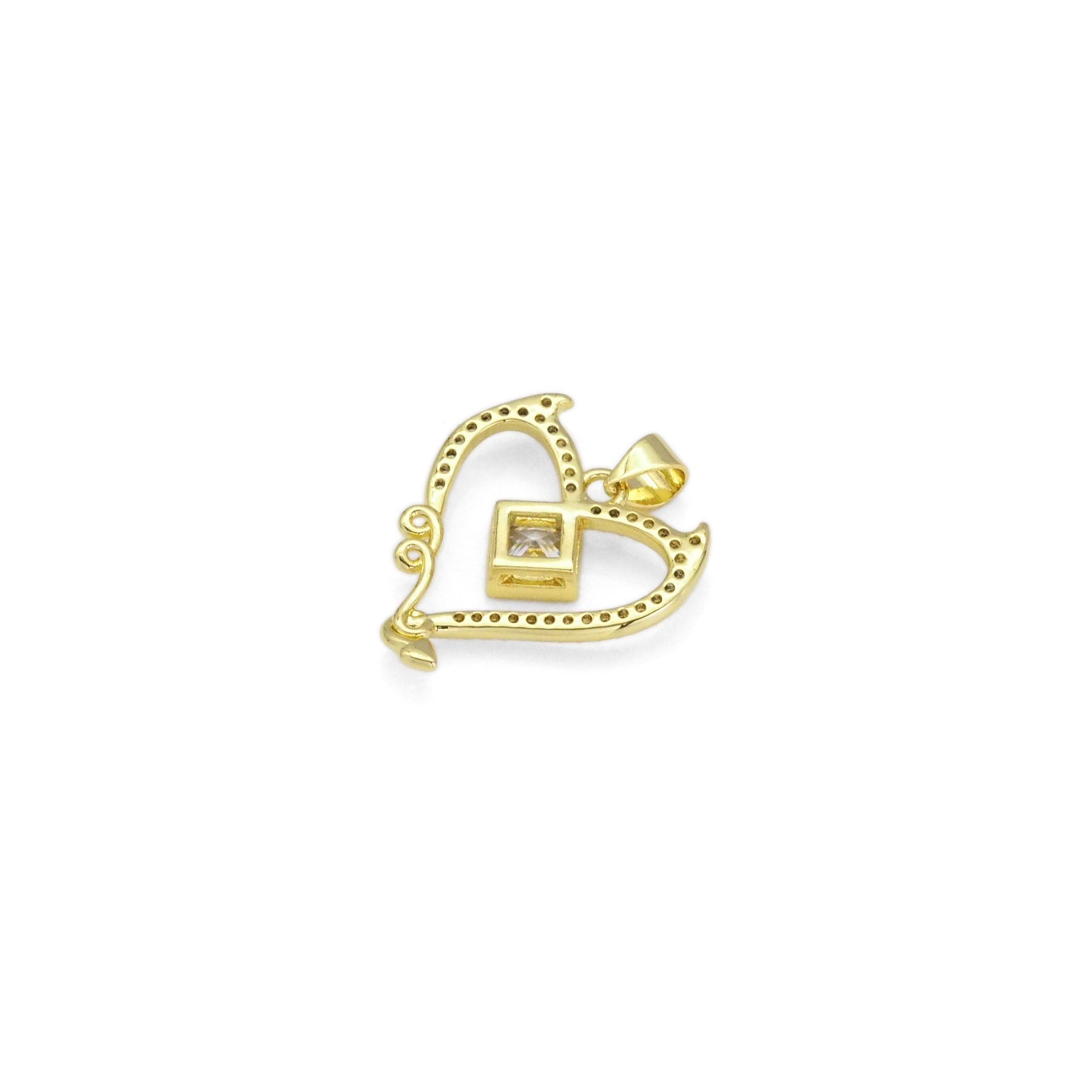 Gold Diamond CZ Heart Charm, Sku#LK888