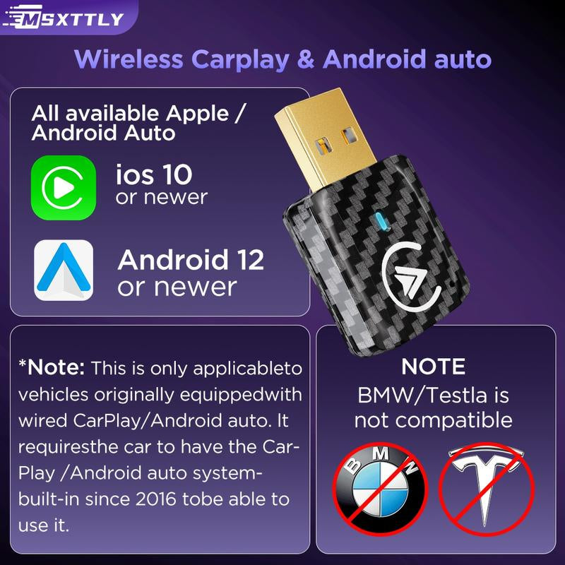 MSXTTLY 2026 Wireless Carplay Adapter for Iphone & Android | Car Electronics, Car Interior Accessories & Electronic Charger Dongle for 2017+ Car Models with OEM Wired Carplay & Android Auto