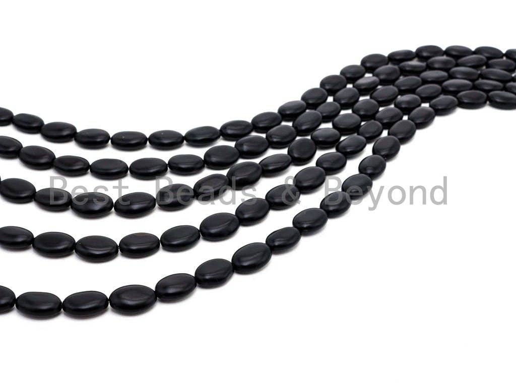 Quality Matte Black Oval Onyx Flat Oval Beads, 8x12mm/10x14mm/13x18mm/15x20mm Gemstones Beads,Oval Black Beads 15.5" Full Strand SKU#Q37