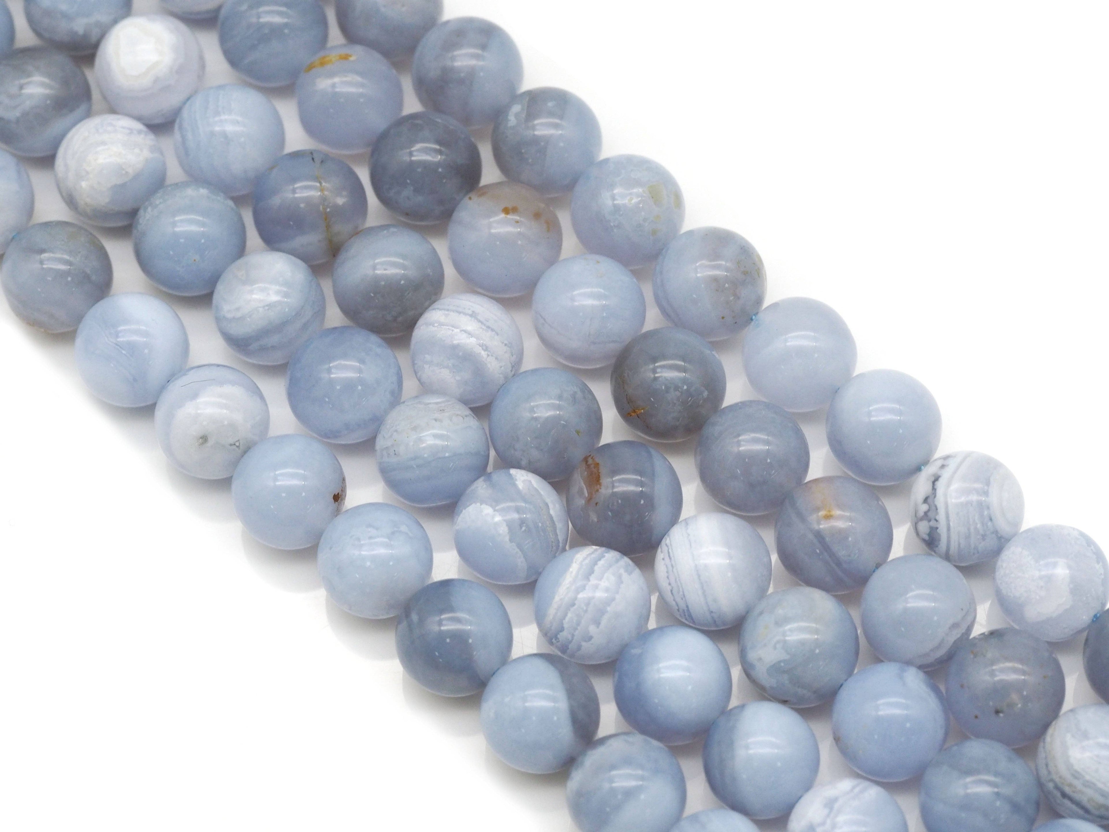 Genuine Blue Lace Agate Round Smooth Beads, Sku#U1346