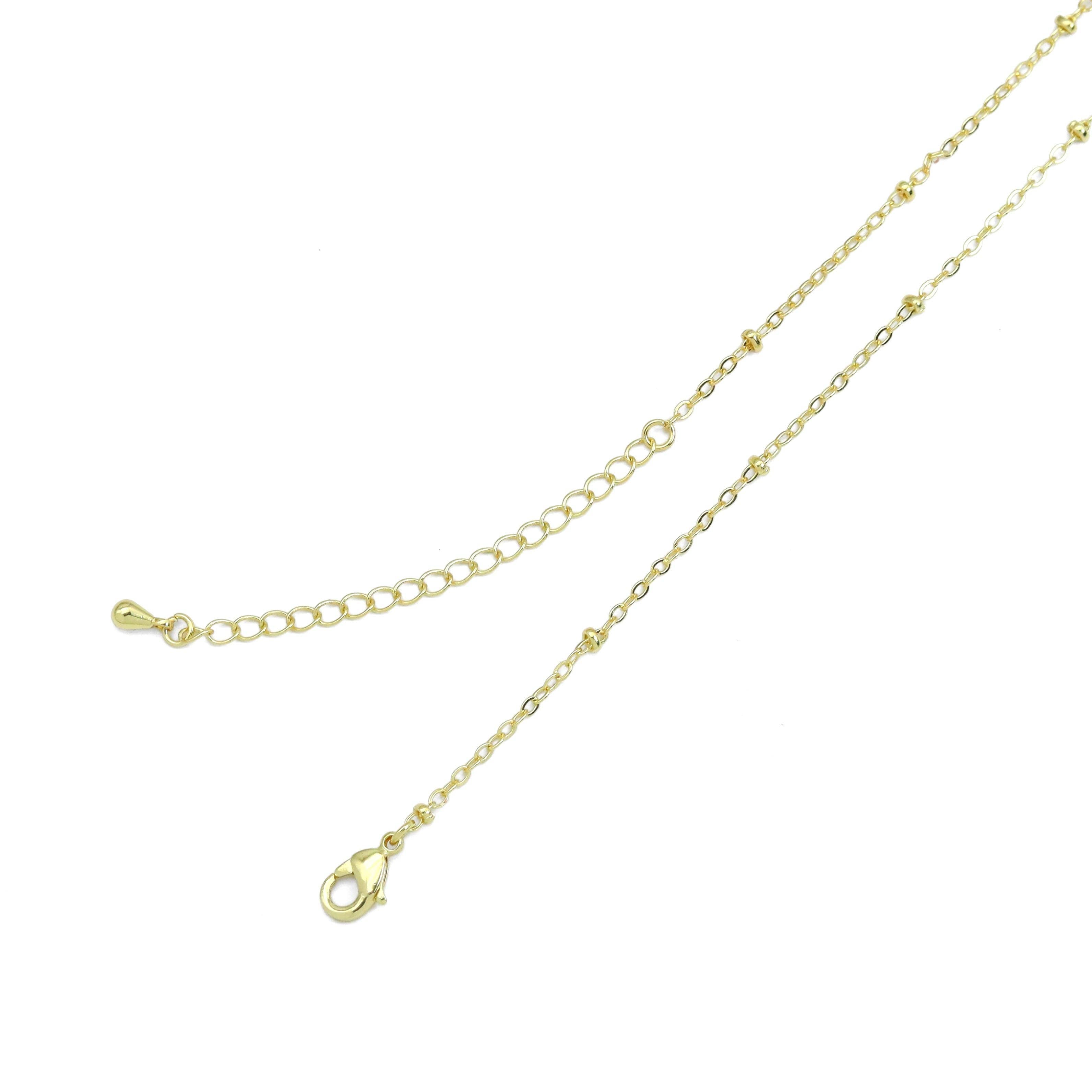 Gold Silver Peal Initial Charm Necklace,Sku#EF601