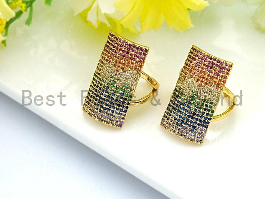 Colorful CZ Rectangle Shape Open Ring, Sku#X62
