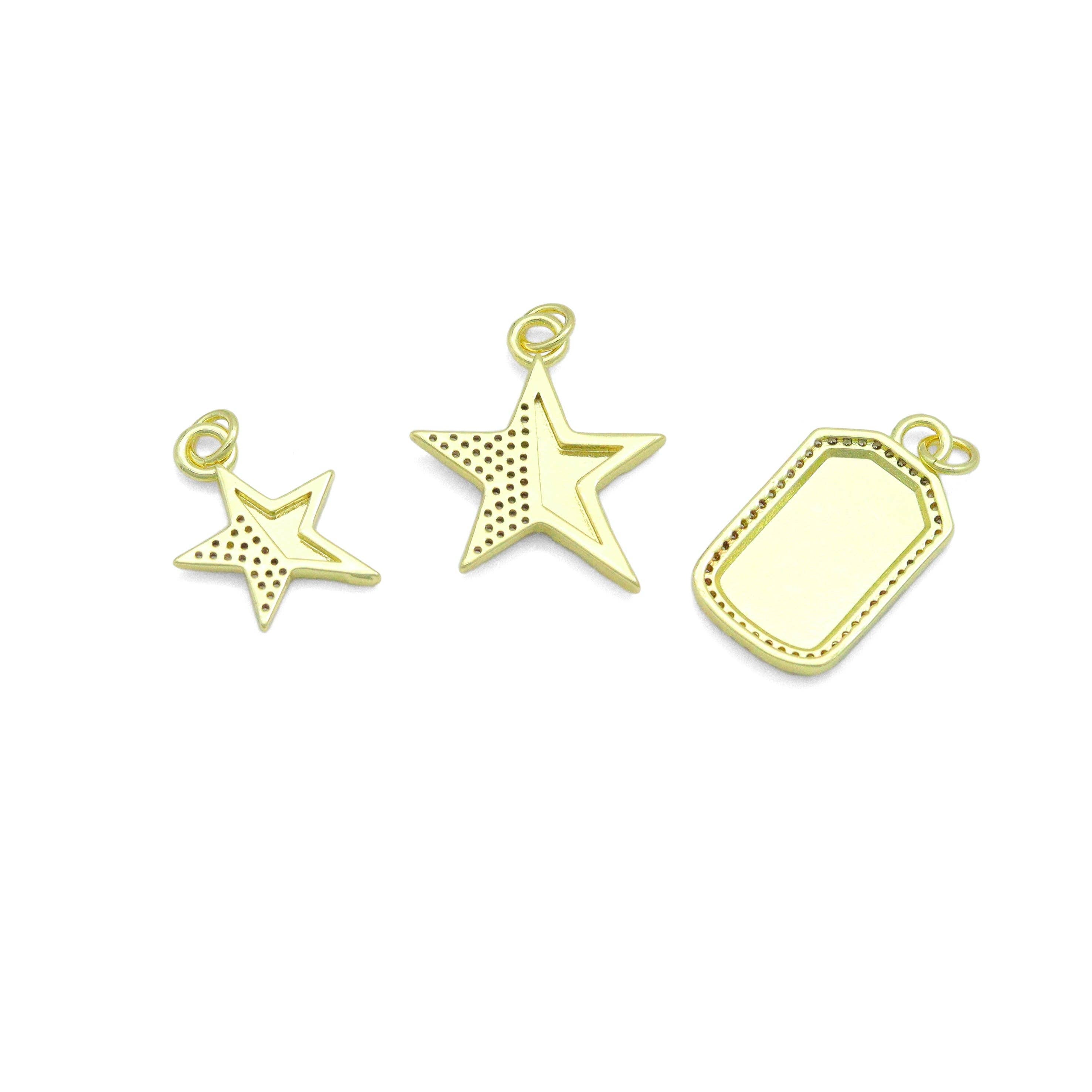 Clear CZ Radical Line Star Dogtag Rectangle Charm Pendant,Sku#LK1255