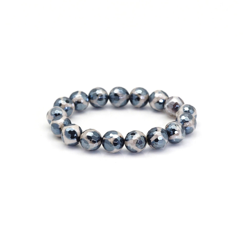 Mystic Black Spotted Agate Stretchy Bracelet, Sku#EF421