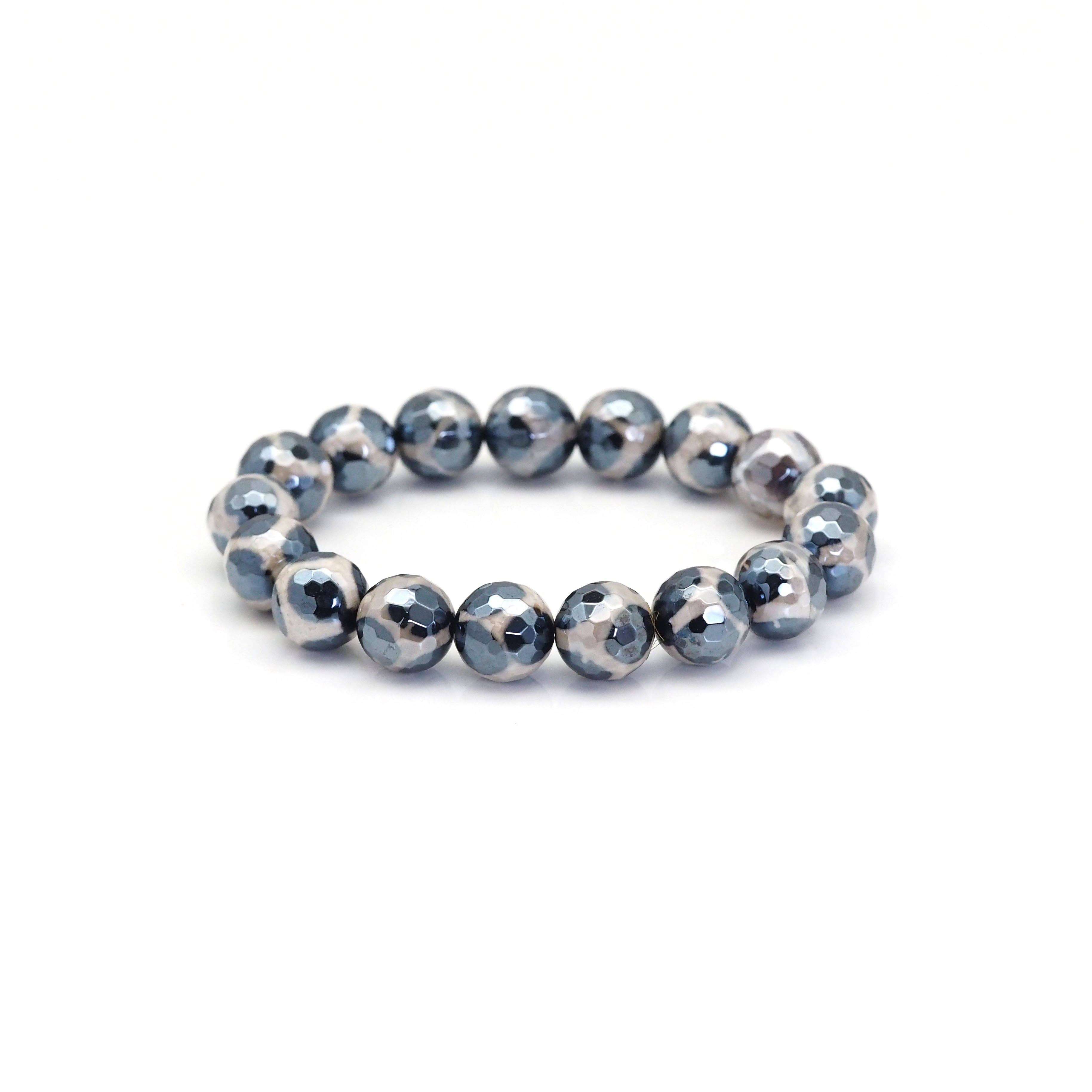 Mystic Black Spotted Agate Stretchy Bracelet, Sku#EF421