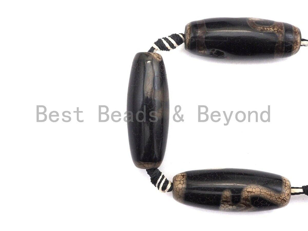 1pc/10pcs Natural Tibetan Agate Beads, Black with White heart Tibetan Long Oval Shape Beads, Dzi Agate Beads, 12x30mm, sku#U536