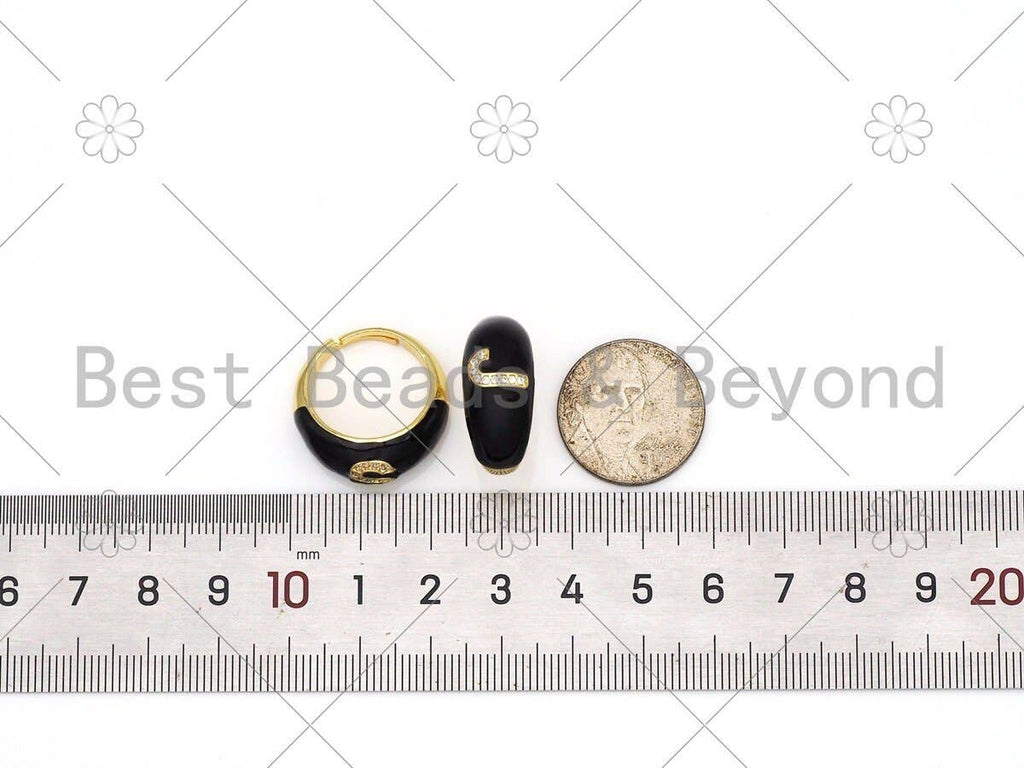 CZ Black Enamel Alphabet Adjustable Ring, Sku#O72