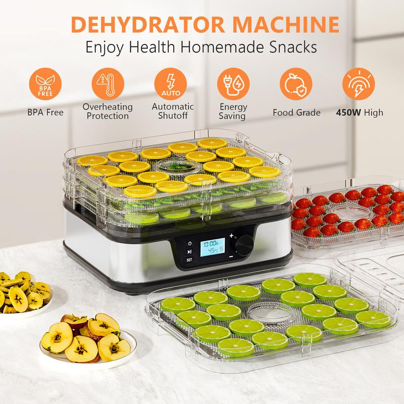 COWSAR Fruit and Vegetable Dryer, Stainless Steel Dehydrater for Fruit Herb Food Meat - 5 Compartments Fruit Vegetable Dryer,With Convection 72 Hours Timer LCD Screen