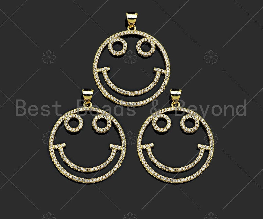 CZ Micro Pave Smiley Face Shape Pendant/Charm, 18K Gold Filled Charm, Necklace Bracelet Charm Pendant,26x29mm,Sku#LK322
