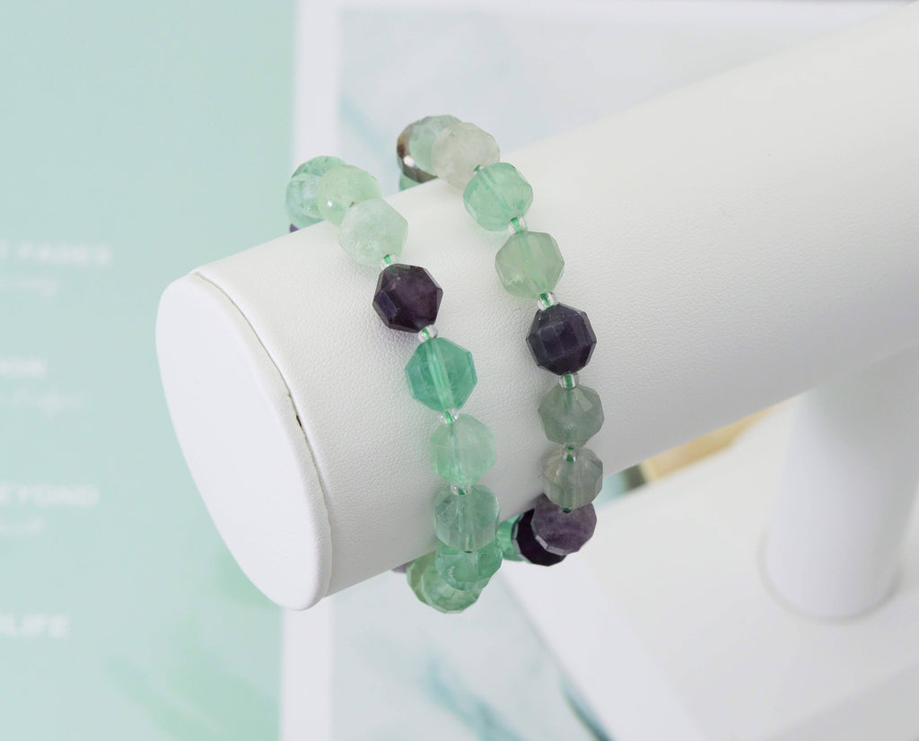 Double Point Fluorite Beads Bracelet,Sku#EF99