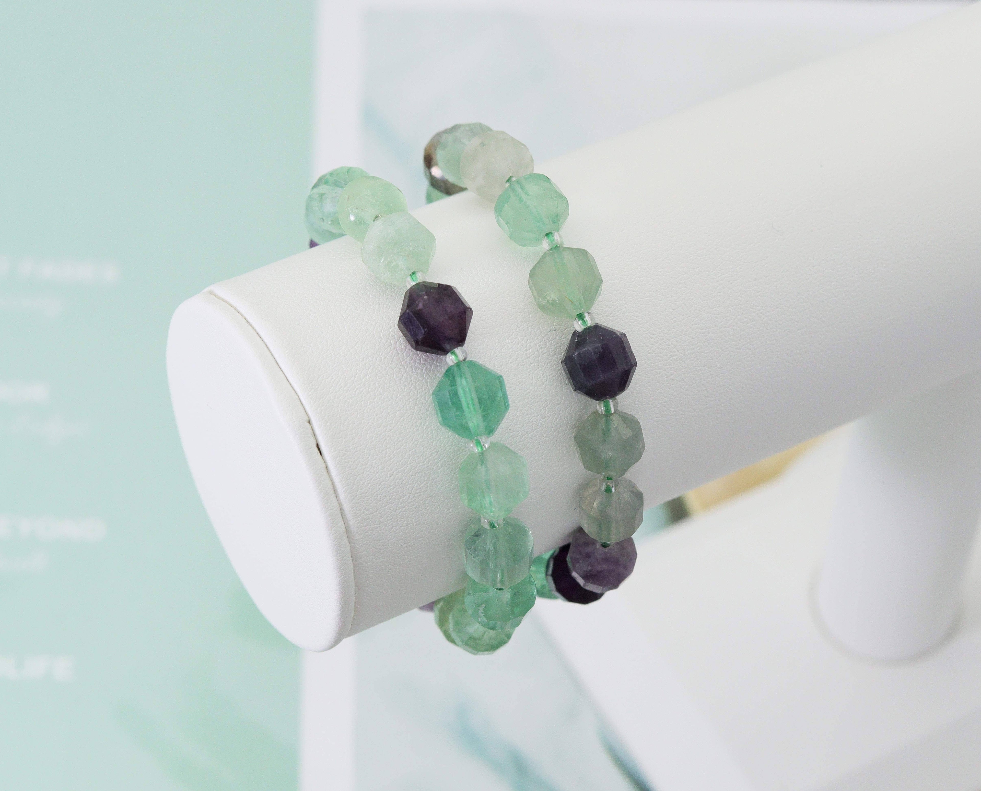 Double Point Fluorite Beads Bracelet,Sku#EF99