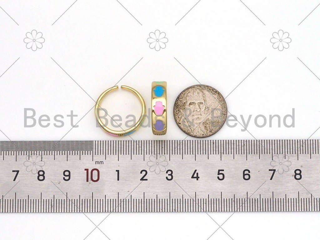 Colorful Enamel Hamsa Hand Adjustable Ring, Sku#LD151