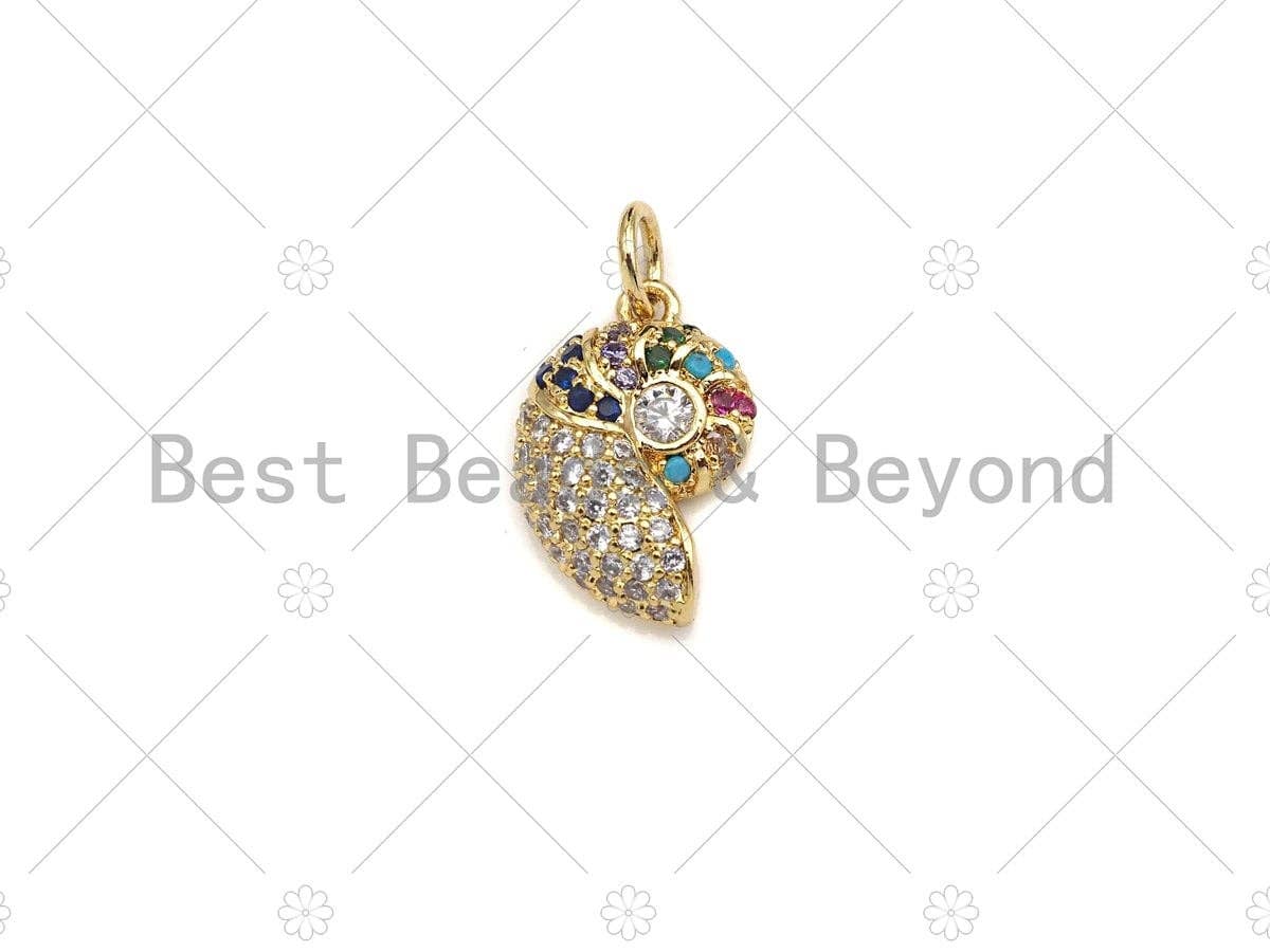 Small Colorful CZ Micro Pave Sea Snail Shaped Pendant/Charm, Beach Pendant Charm, 10x15mm,sku#Y253
