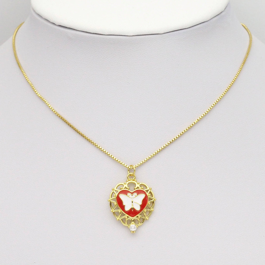 Gold Colorful Enamel Butterfly On Heart Charm, Sku#Y806