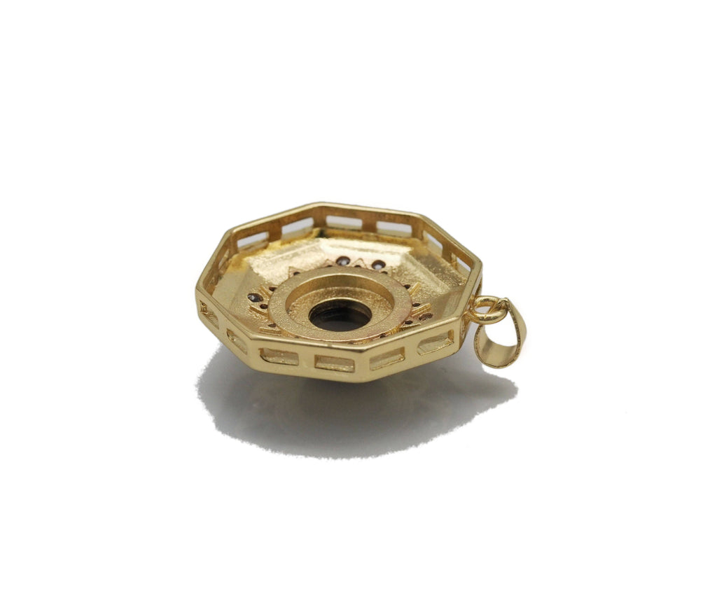 Gold CZ Enamel Octagon Shape Focal Pendant, Sku#LK726