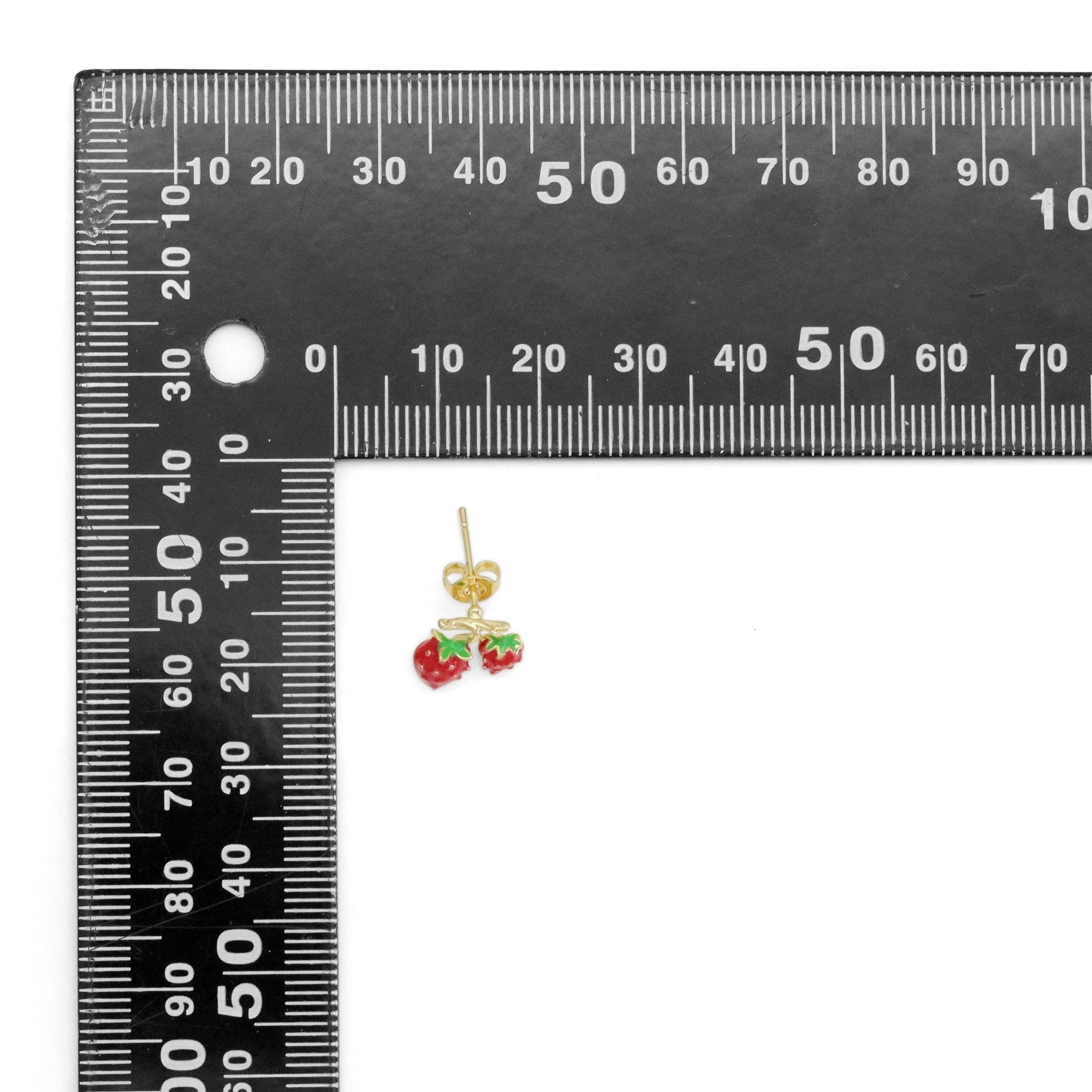 CZ Gold Red Enamel Strawberry Stud Earrings, Sku#ZX193