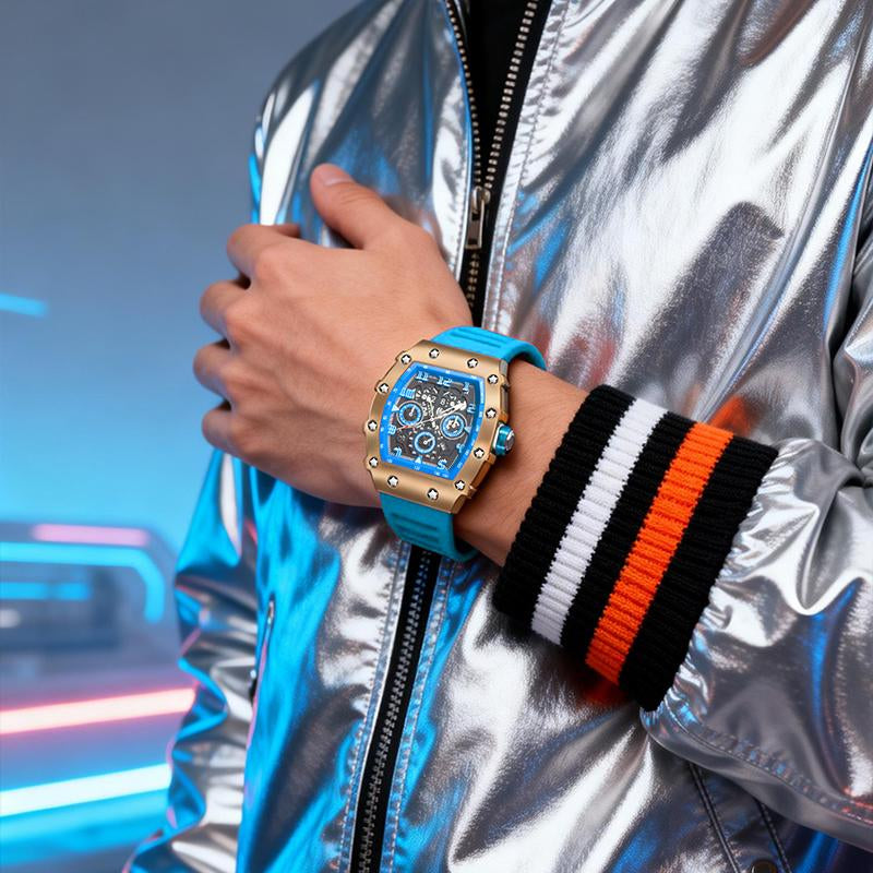 Men'S Colorful Punk Style Quartz Watch, Multi.Functional Waterproof Dual Display Wristwatch, Trendyfashion Sport Watch, Birthday Gift with Gift Boxfashionable Wristwatch Multifunctional Men Luminous Hand