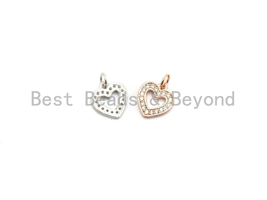 CZ Micro Pave Hollow out Heart Charms Pendant for Necklace/Bracelet, Cubic Zirconia heart Pendant, 9x10mm, sku#Y190