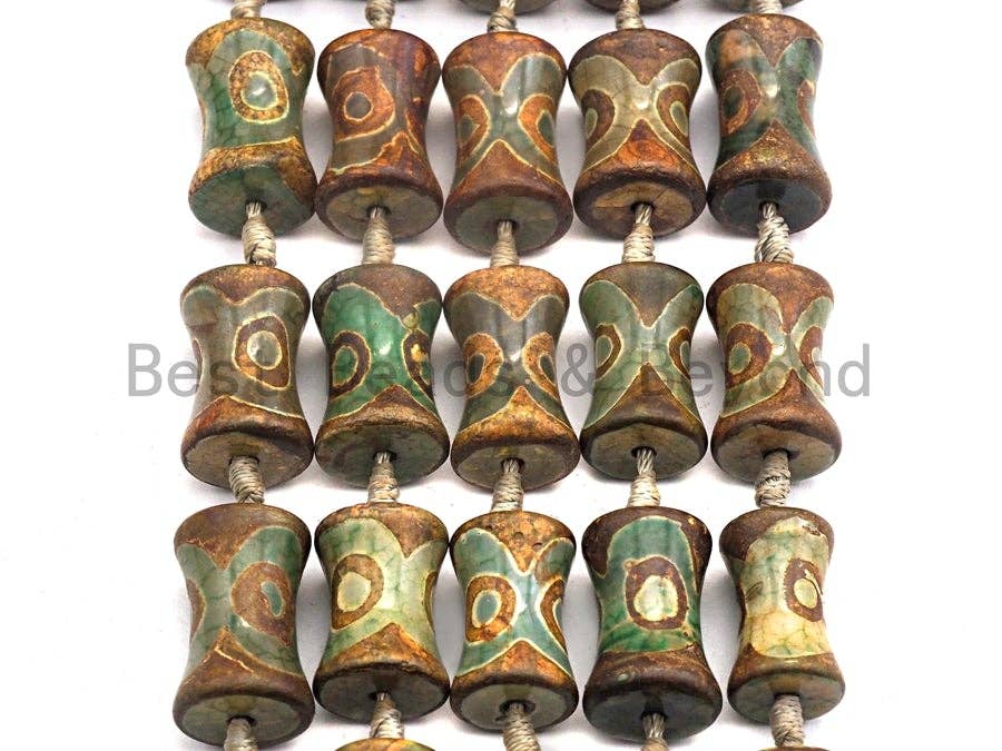 1pc/12pc Etched Tibetan agate Spool Beads, Dzi Agate Beads,