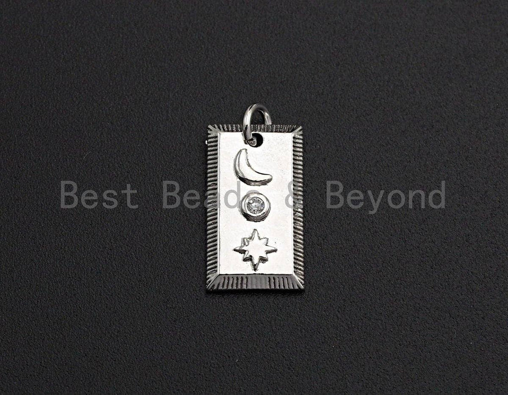 CZ Micro Pave Moon And Star On Rectangle Shaped Pendant/Charm, Cubic Zirconia Pendant Charm,10x18mm,sku#Z556