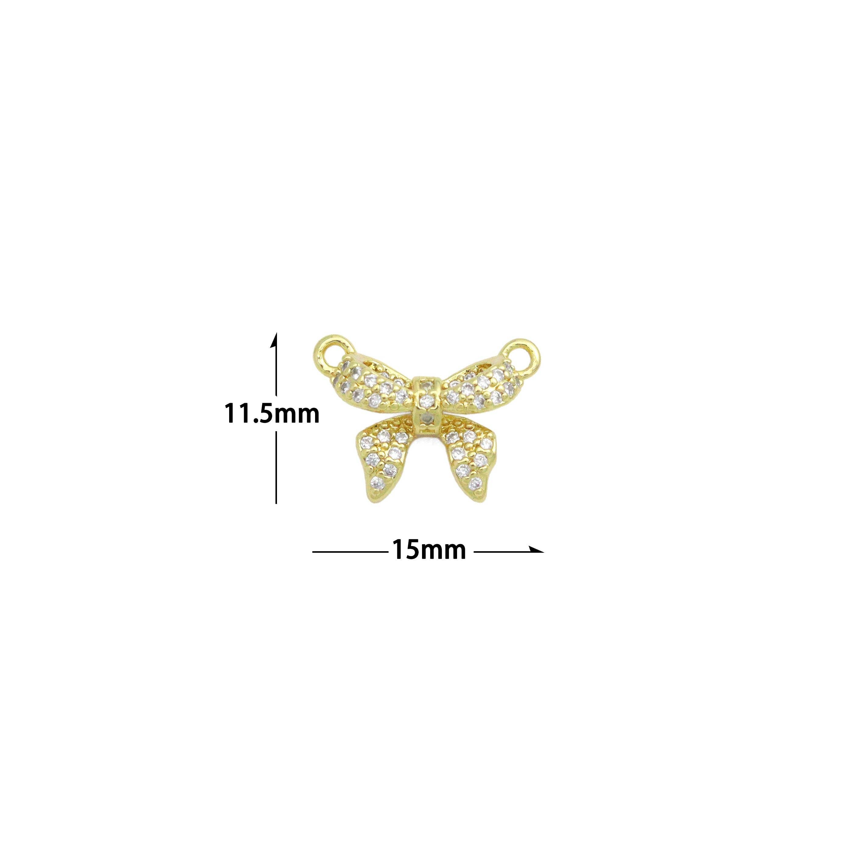 Clear CZ Gold Bow Connecter Charm Pendant,Sku#LD730