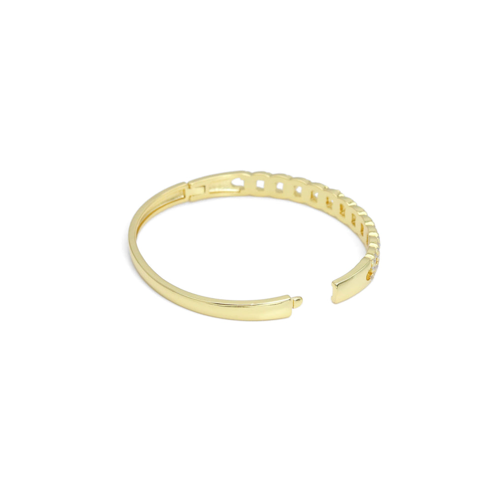 Clear CZ Oval Cuban Link Gold Adjustable Bracelet, Sku#LD548