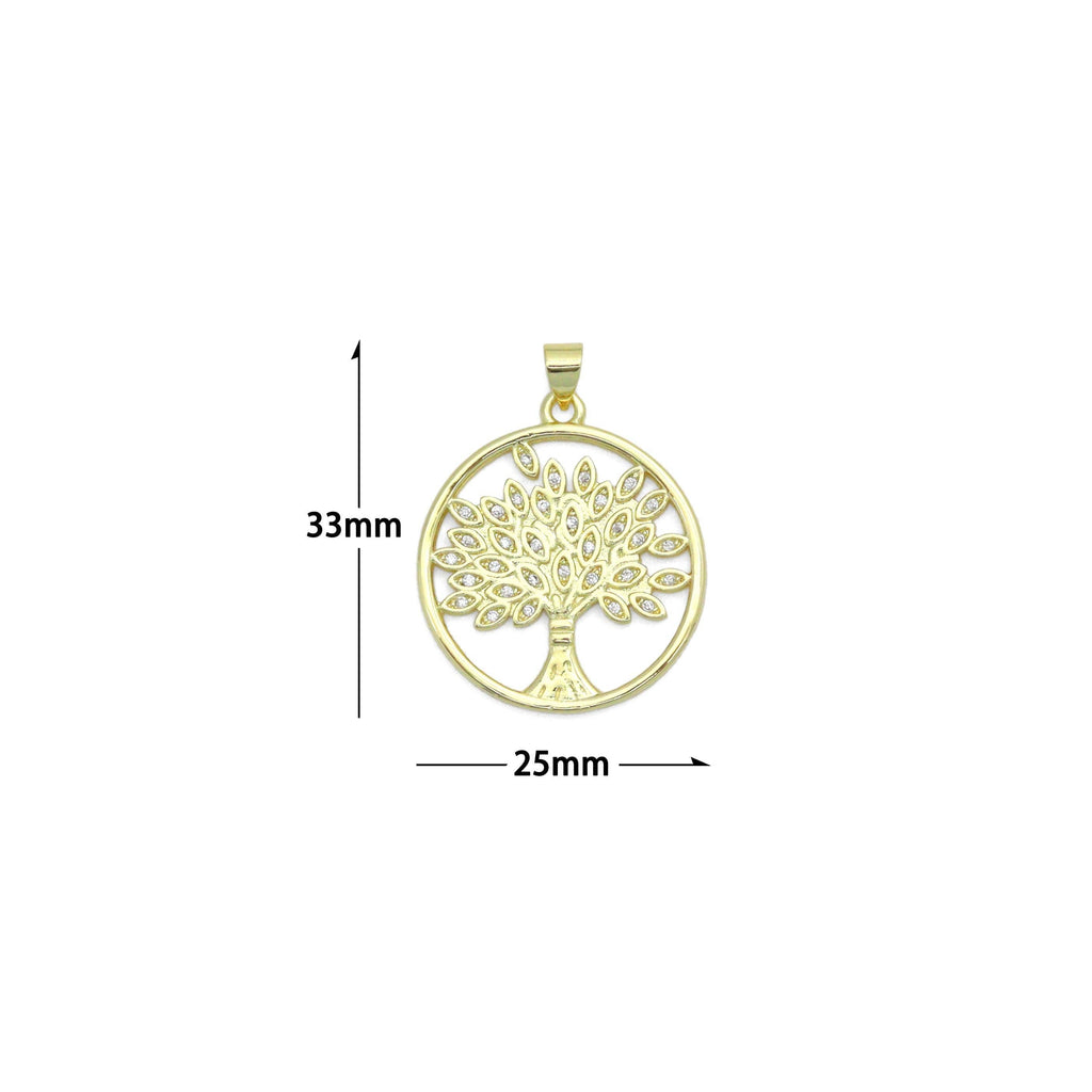Oval CZ Gold Tree Charm Pendant, Sku#LK1163
