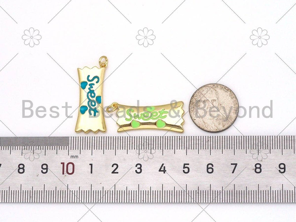 Enamel Colorful Sweet Word with Heart on Candy Shape Pendant,18K Gold Filled Enamel Candy Charm,Enamel Jewelry,30x14mm,Sku#L594